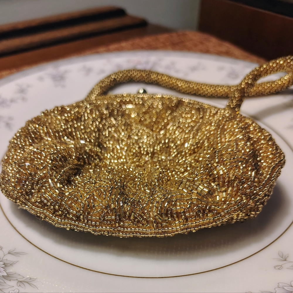 Gold Satin Evening Wristlet Clutch - Picture 2 of 8